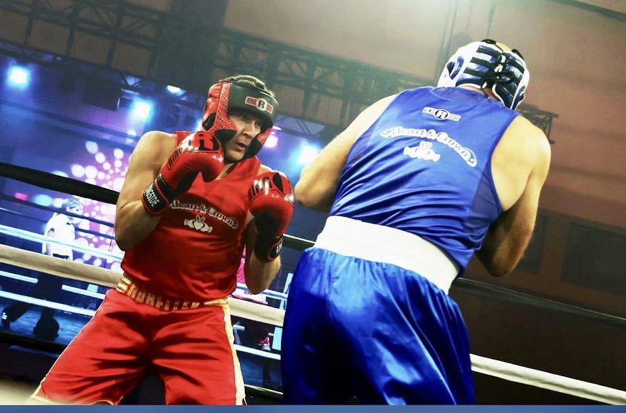 Josh Garellek boxing in a charity fight